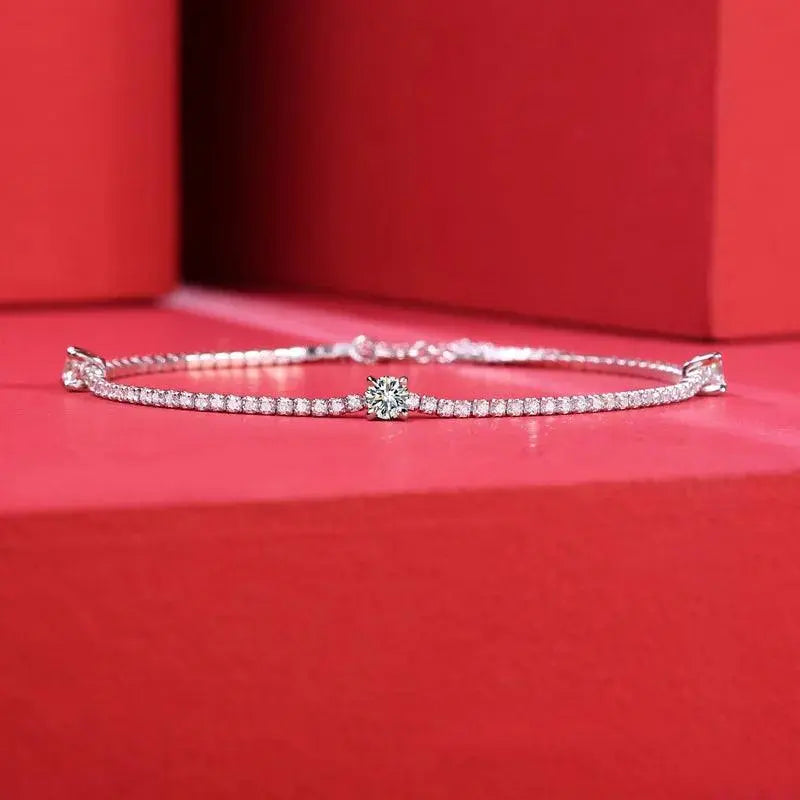 0.9 Ct Moissanite 925 Sterling Silver Bracelet Engagement TETAEA