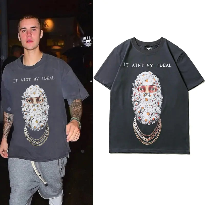 Hip Hop Flower Mask Men's Justin Bieber T-shirt