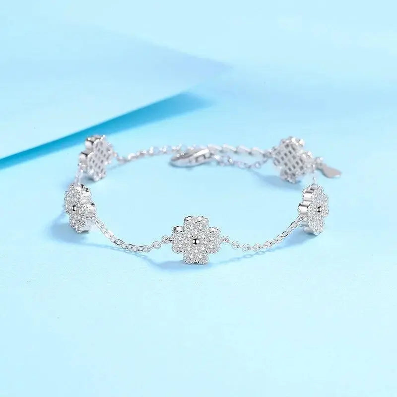 100% Silver 925 Flowers Real Moissanite Chain Lind Bracelets TETAEA