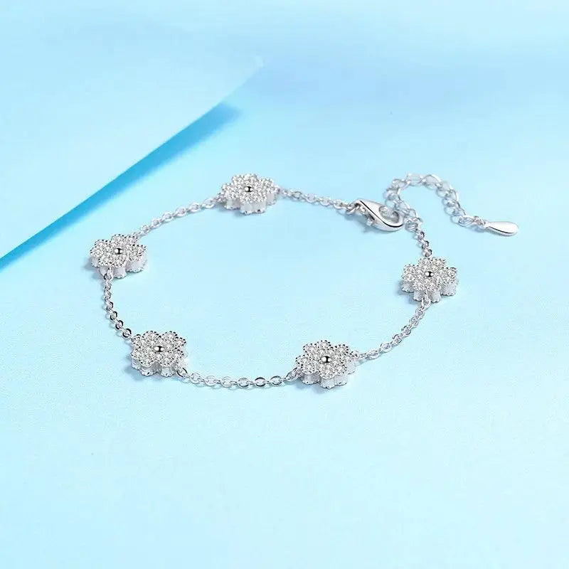 100% Silver 925 Flowers Real Moissanite Chain Lind Bracelets TETAEA