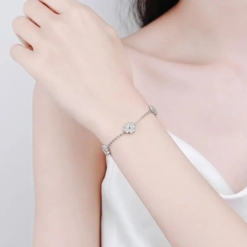 100% Silver 925 Flowers Real Moissanite Chain Lind Bracelets TETAEA