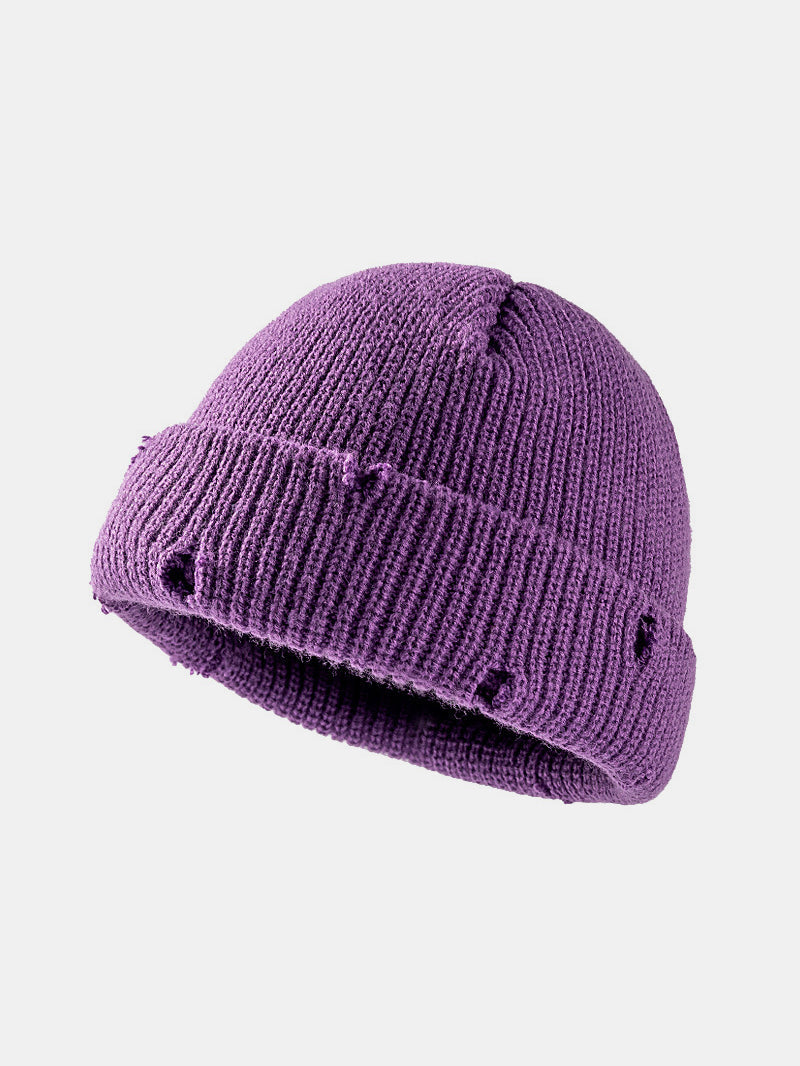 Distressed Cuffed Knit Hat Trendsi