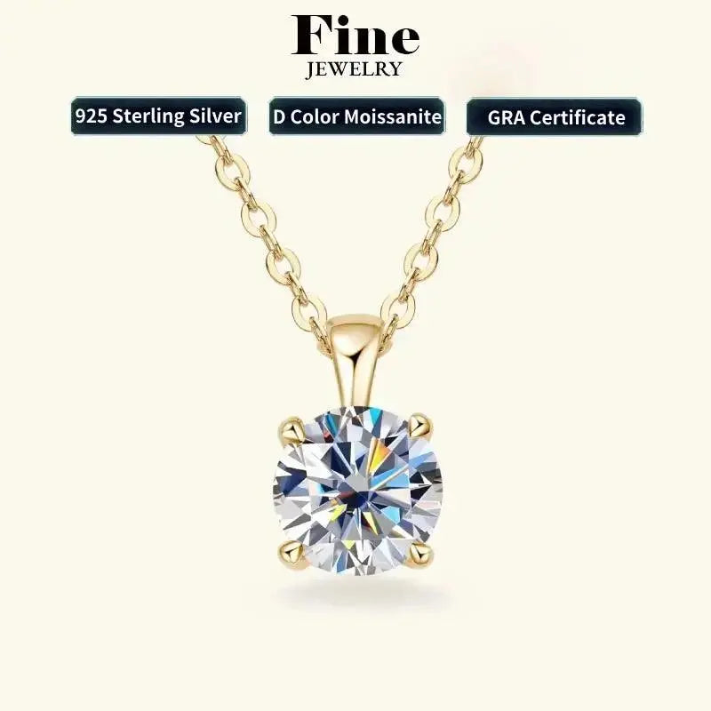 18k Gold Plated 6.5mm 1.0ct Moissanite Solitaire Pendants TETAEA