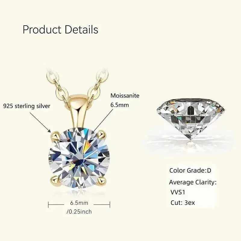 18k Gold Plated 6.5mm 1.0ct Moissanite Solitaire Pendants TETAEA