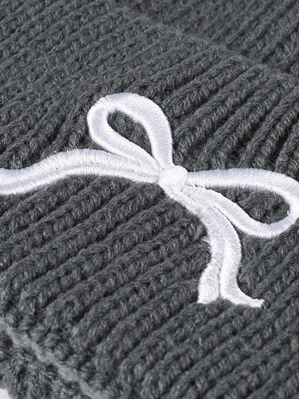 Embroidered Bow Knit Hat Trendsi