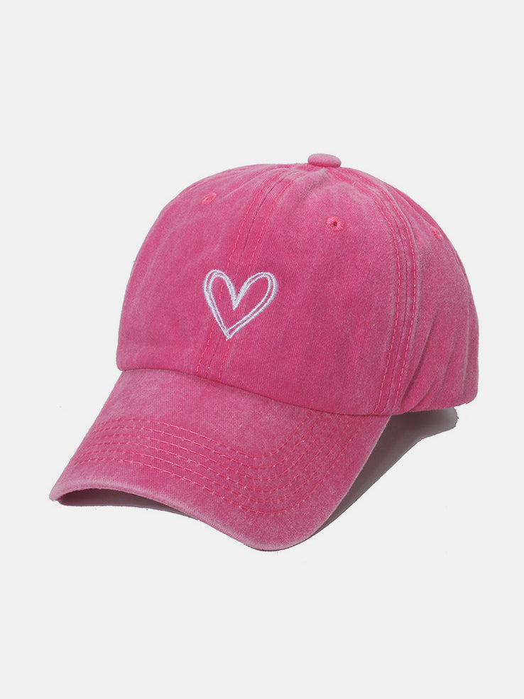 Embroidered Heart Washed Cotton Baseball Cap Trendsi