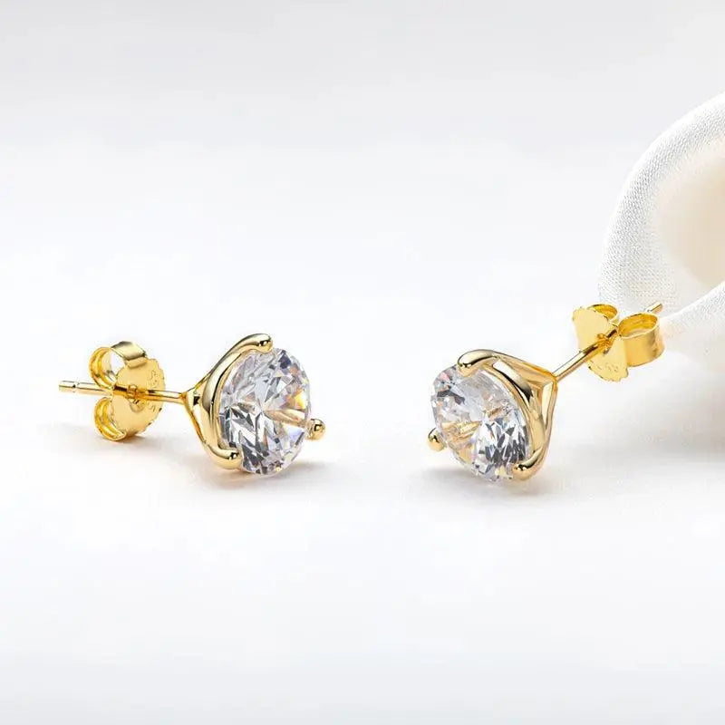 2ct Yellow Gold 925 Sterling Silver Fashion Stud Earrings TETAEA