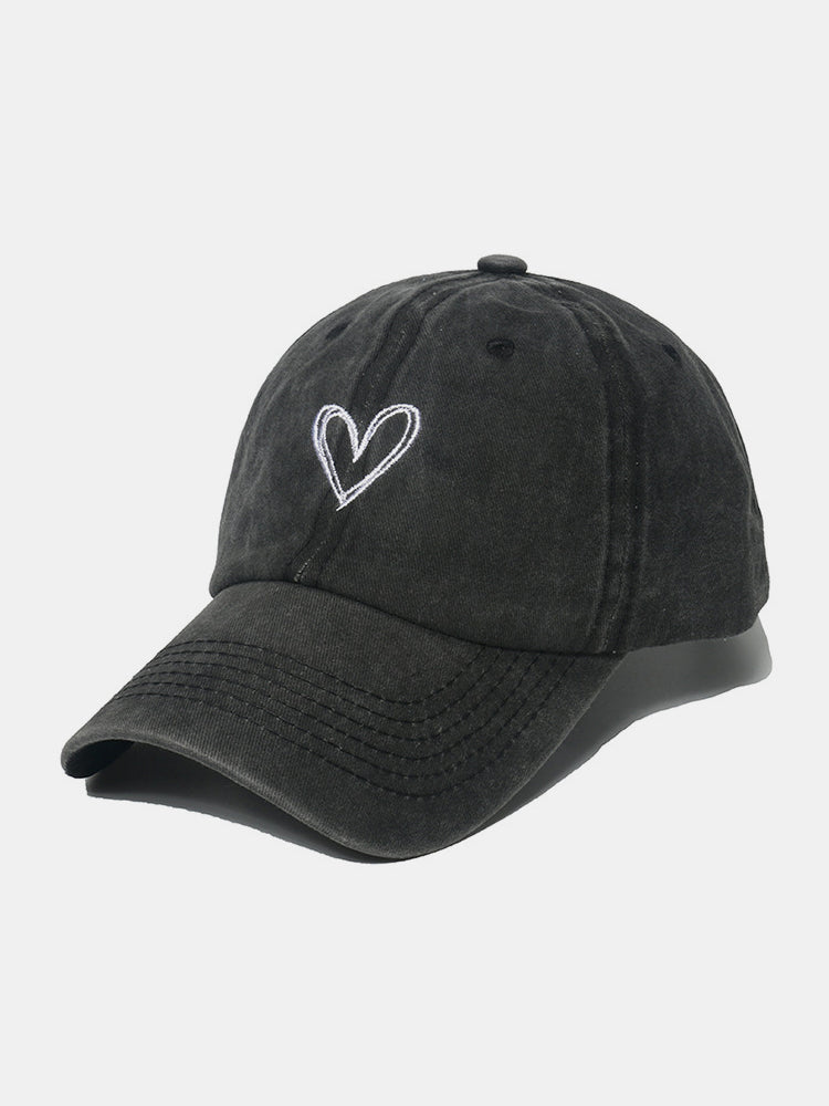 Embroidered Heart Washed Cotton Baseball Cap Trendsi