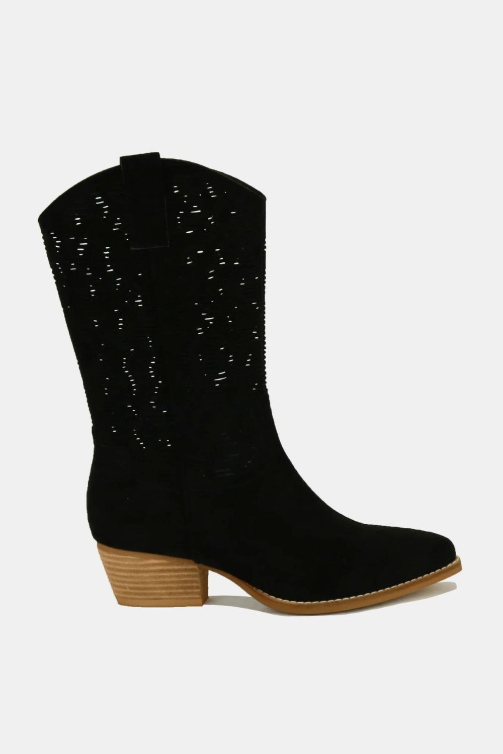 Beast Fashion Faux Suede Laser Cut Detail Block Heel Boots Trendsi