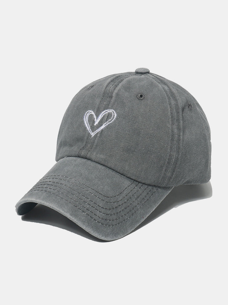 Embroidered Heart Washed Cotton Baseball Cap Trendsi