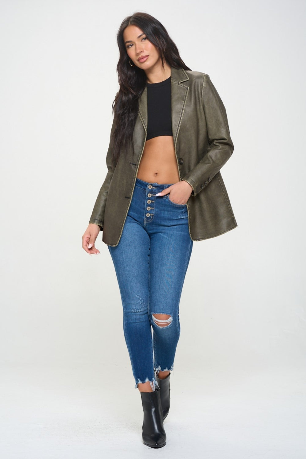 Coalition LA Single-Breasted Vegan Leather Blazer Trendsi