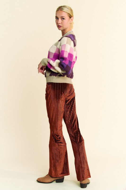 Davi & Dani Elastic Waist Knit Flare Pants Trendsi