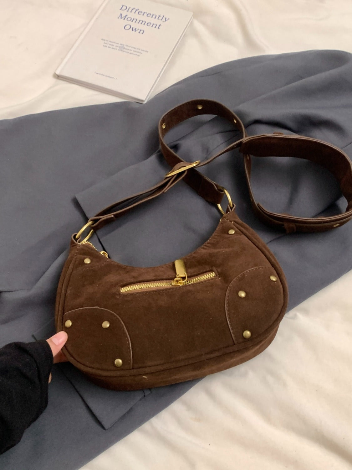 Suede Adjustable Strap Shoulder Bag - TETAEA