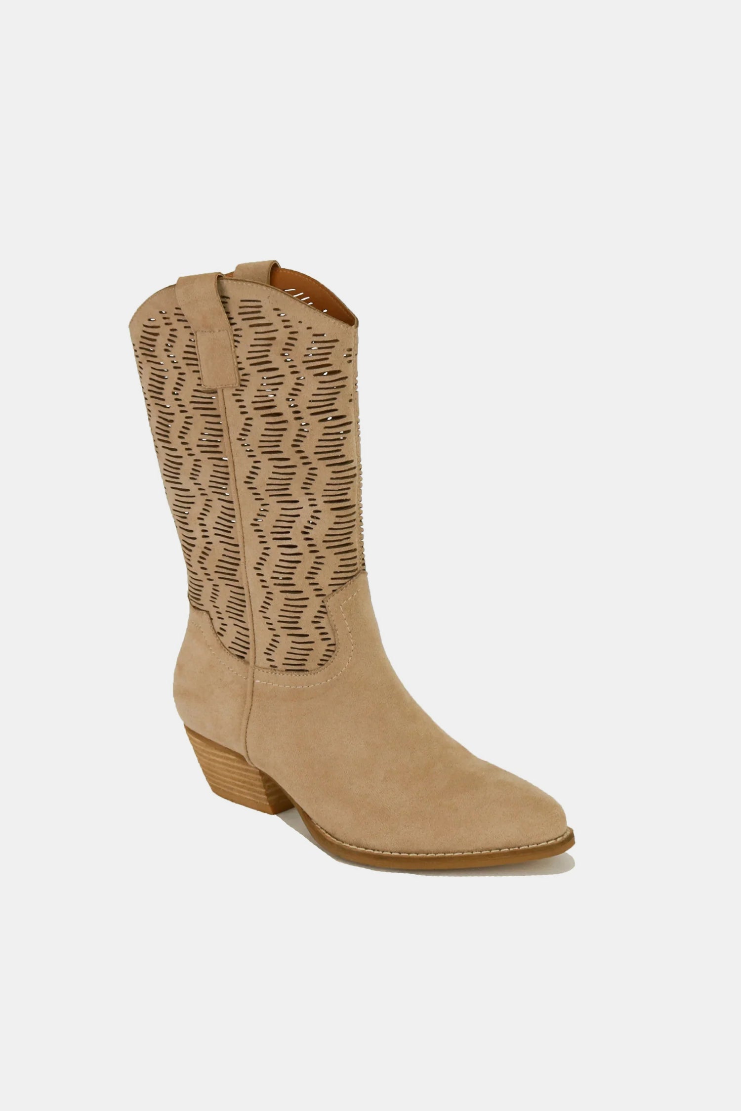 Beast Fashion Faux Suede Laser Cut Detail Block Heel Boots Trendsi