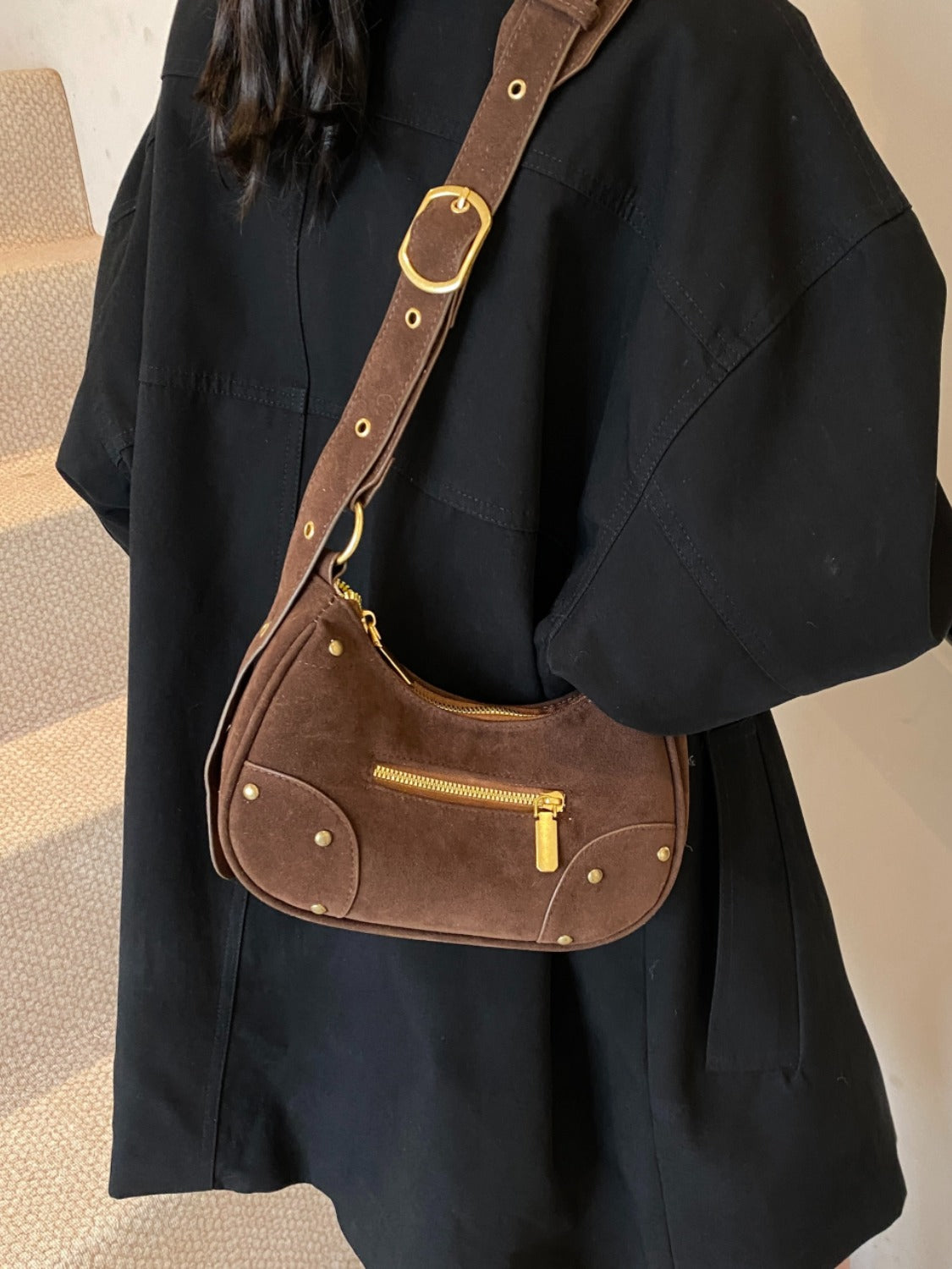 Suede Adjustable Strap Shoulder Bag - TETAEA