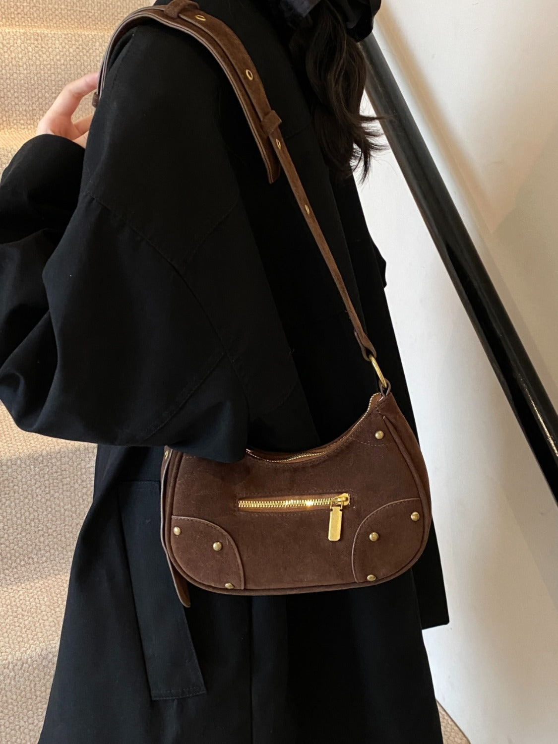 Suede Adjustable Strap Shoulder Bag - TETAEA