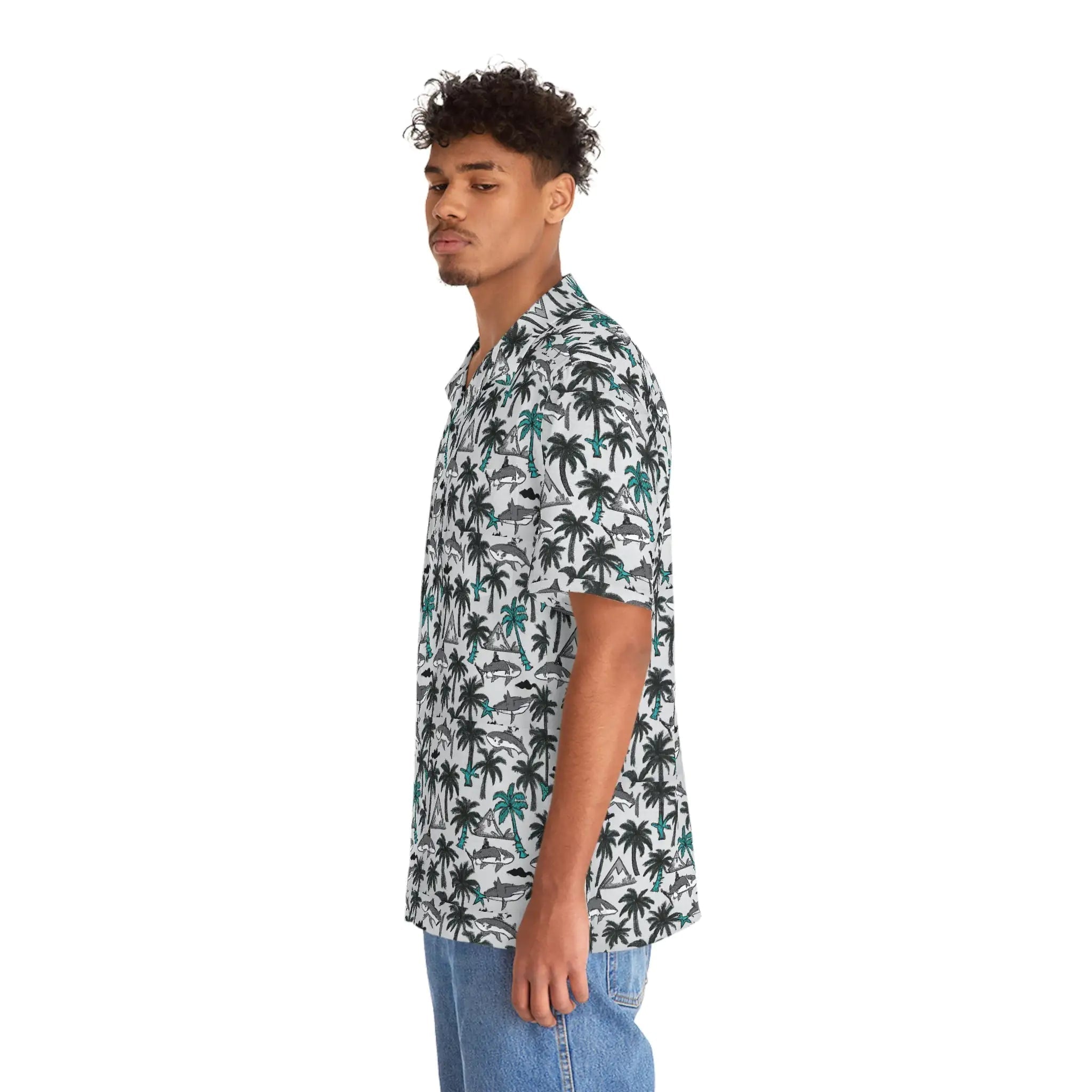 Men's Shark Infested Palms Hawaiian Shirt TETAEA