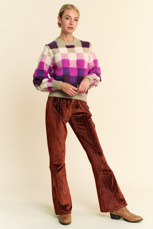 Davi & Dani Elastic Waist Knit Flare Pants Trendsi