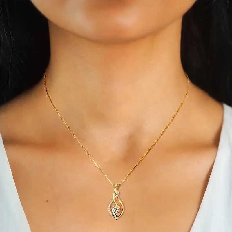 925 Sterling Silver Gold Plated Round Moissanite Pendant Necklace TETAEA