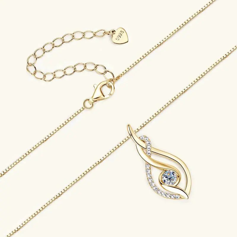 925 Sterling Silver Gold Plated Round Moissanite Pendant Necklace TETAEA