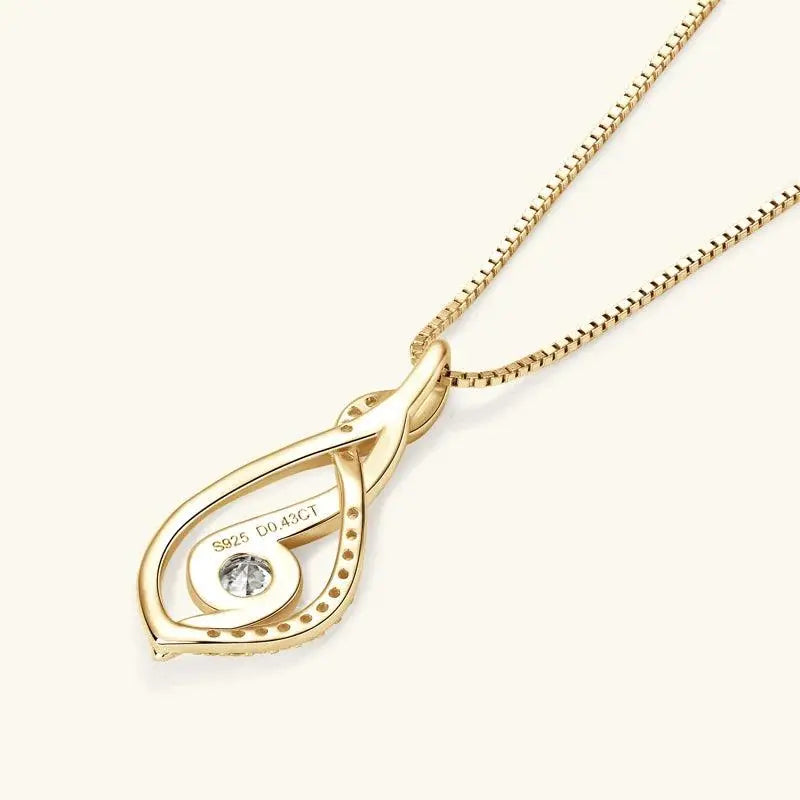 925 Sterling Silver Gold Plated Round Moissanite Pendant Necklace TETAEA