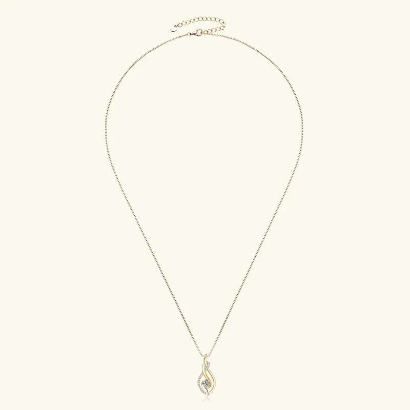 925 Sterling Silver Gold Plated Round Moissanite Pendant Necklace TETAEA