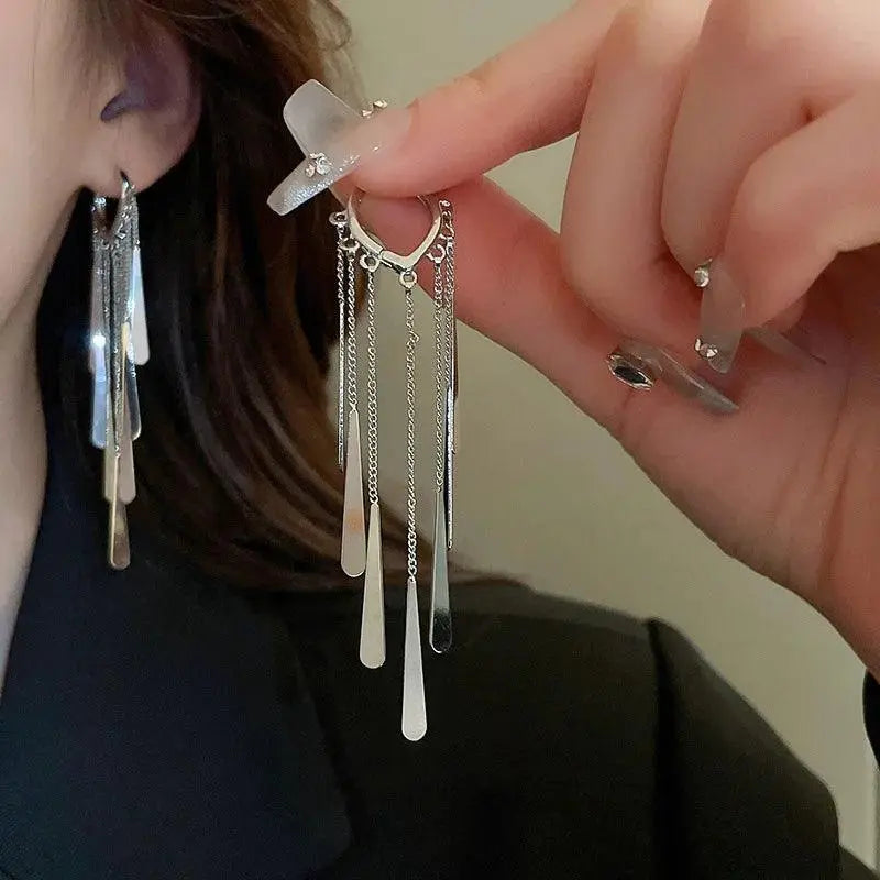 925 Sterling Silver Luxury Long Thin Stud Earrings with Elegant Design TETAEA