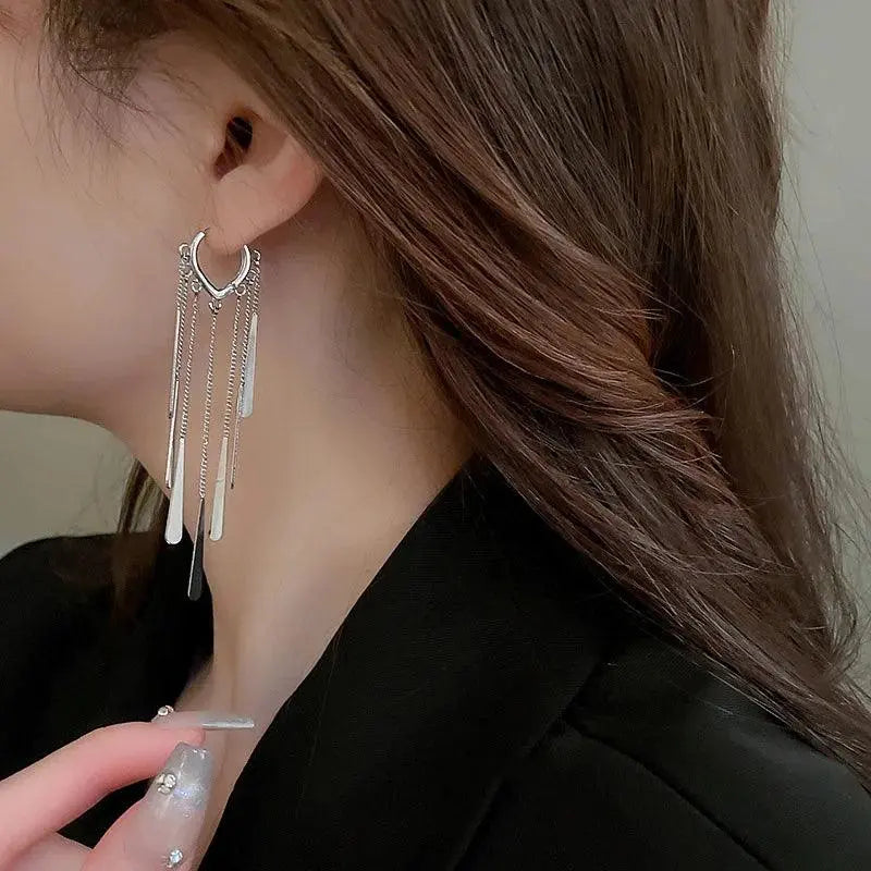 925 Sterling Silver Luxury Long Thin Stud Earrings with Elegant Design TETAEA