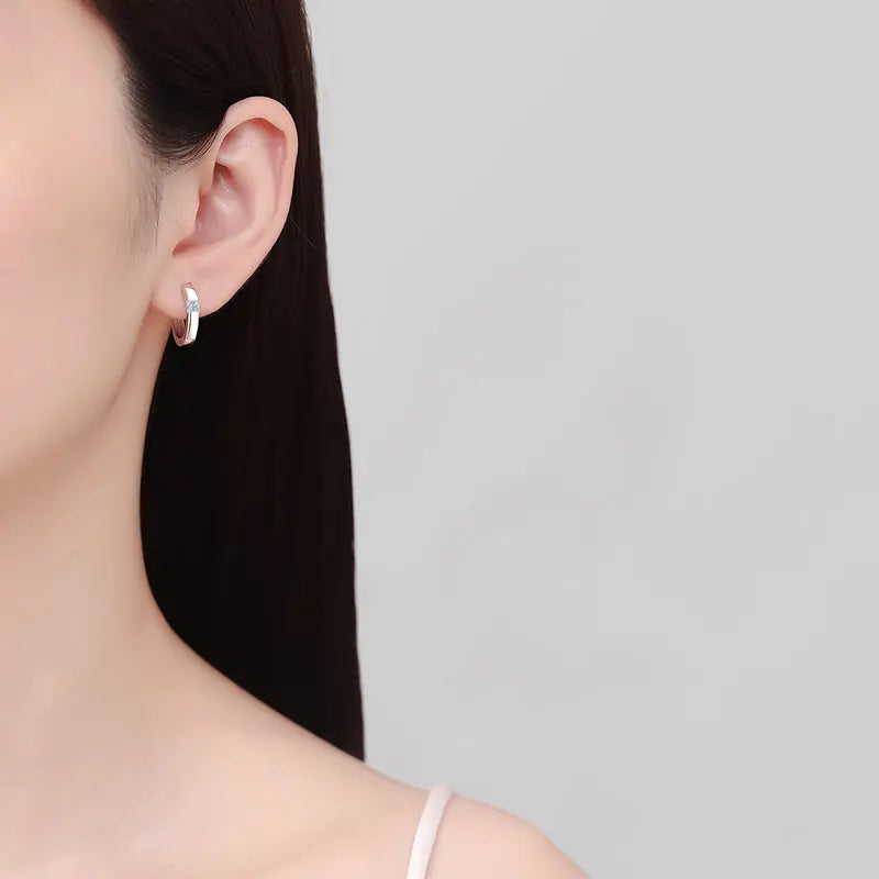 925 Sterling Silver Moissanite Huggie Earrings Trendsi