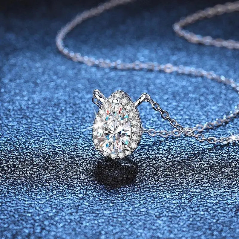 925 Sterling Silver Pear Shape Moissanite Diamond Pendant Necklace for Women TETAEA