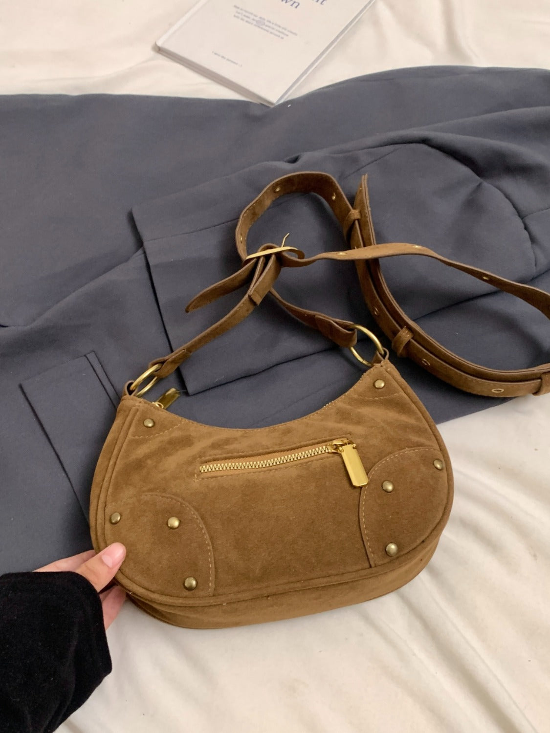 Suede Adjustable Strap Shoulder Bag - TETAEA