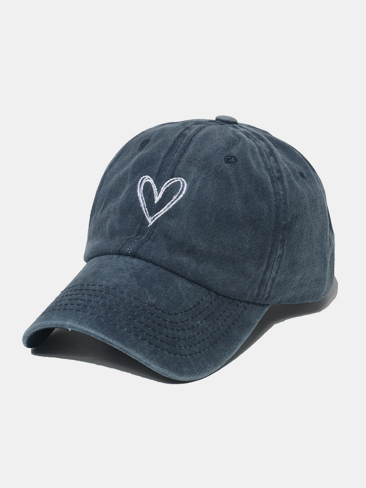 Embroidered Heart Washed Cotton Baseball Cap Trendsi