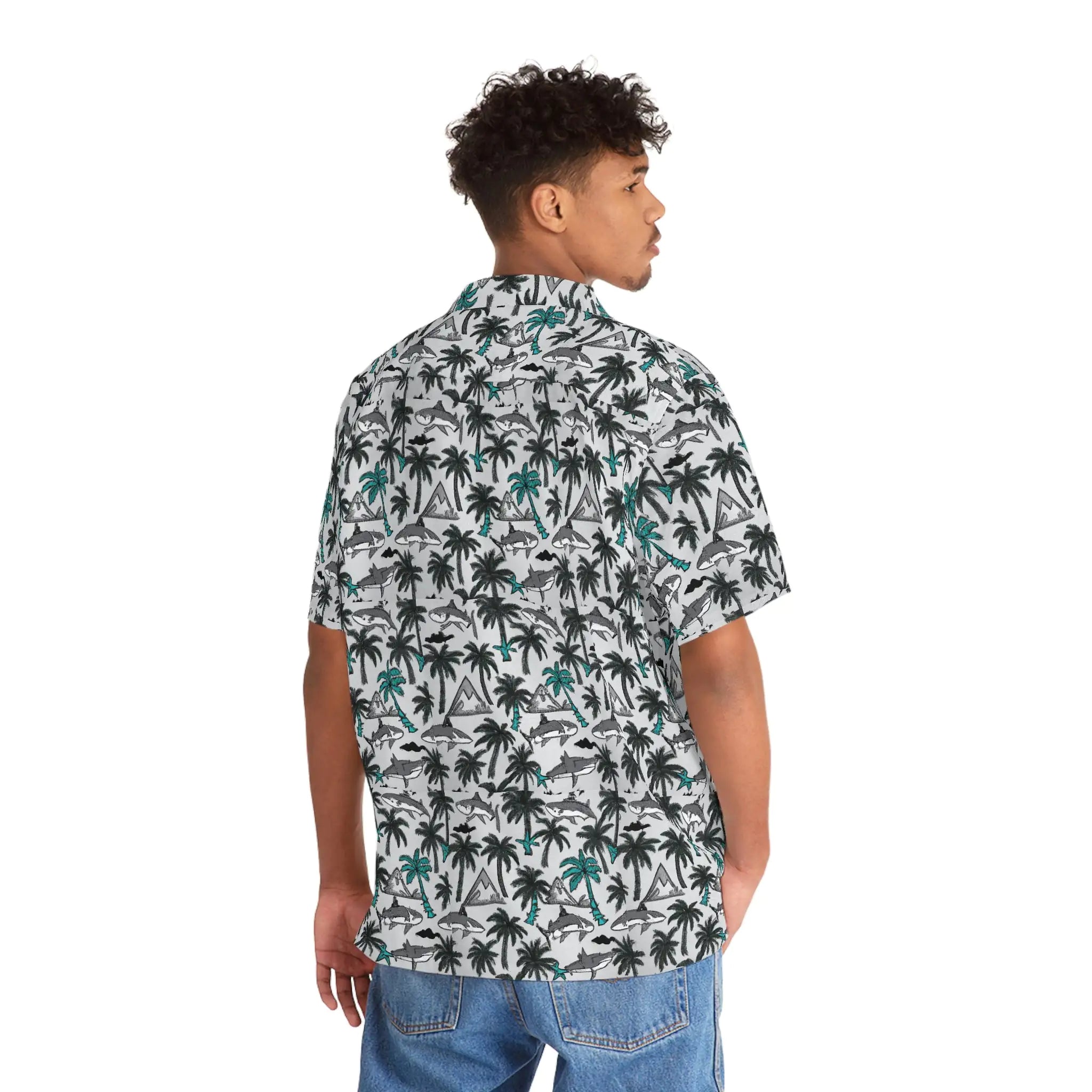 Men's Shark Infested Palms Hawaiian Shirt TETAEA