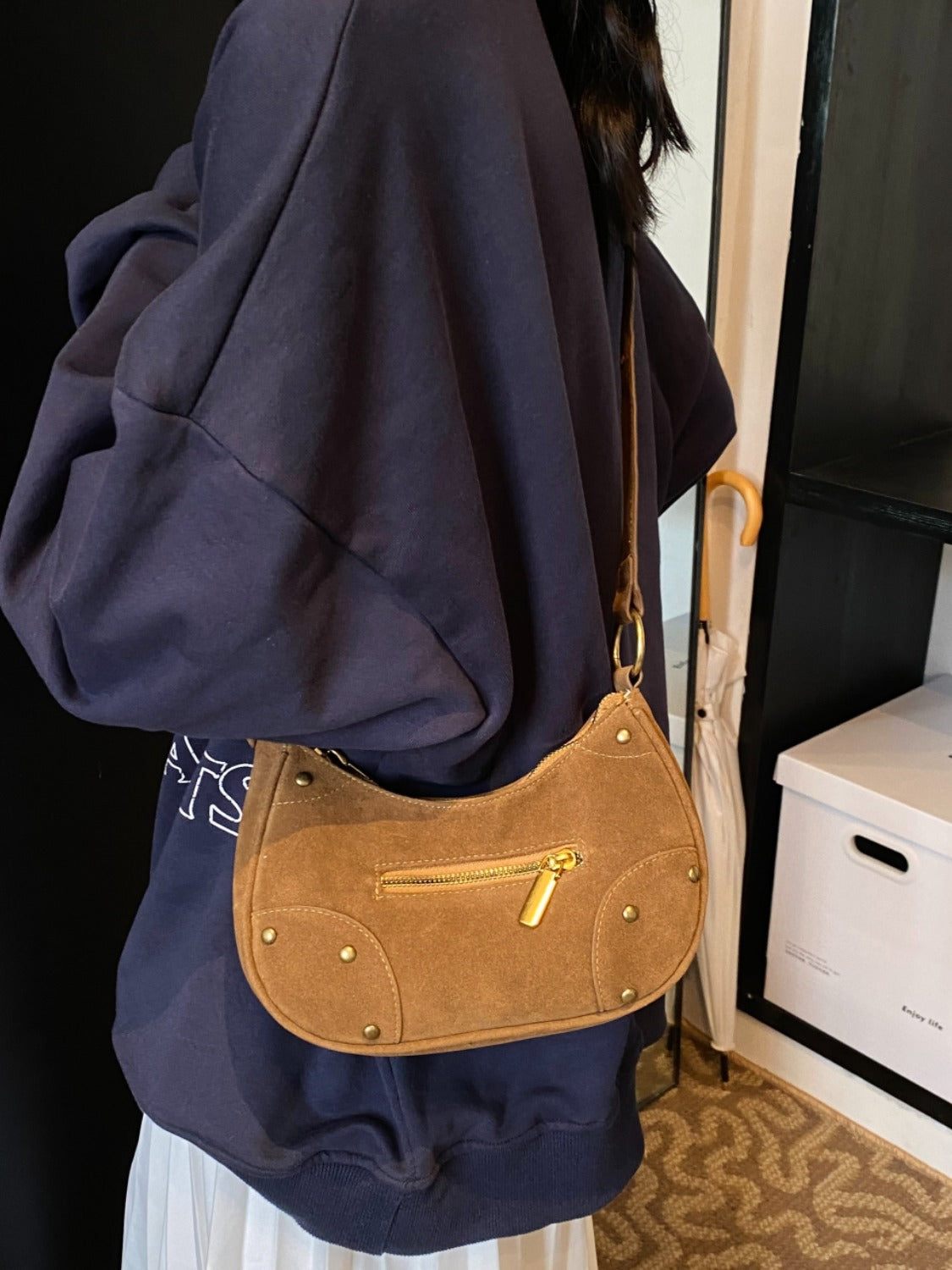Suede Adjustable Strap Shoulder Bag - TETAEA