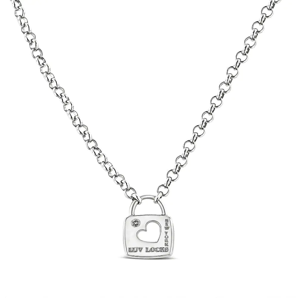 .925 Sterling Silver Diamond Accent Open Heart Love Lock Pendant 18" Necklace (I2-I3 Clarity, H-I Color) TETAEA