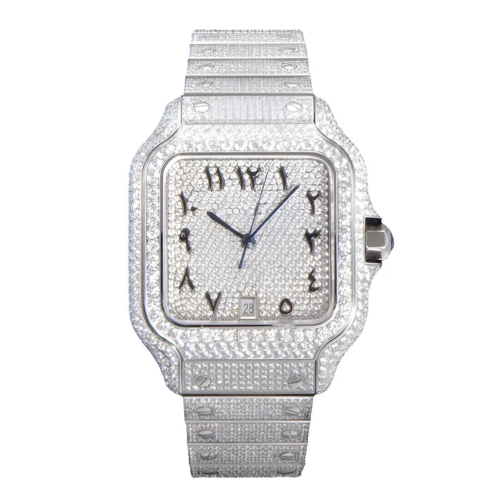 Cartier Santos Men's Luxury Square Stainless Steel Watch with Large Traditional Diamonds(clone) TETAEA