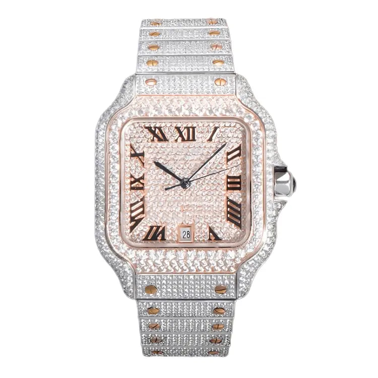 Cartier Santos Men's Luxury Square Stainless Steel Watch with Large Traditional Diamonds(clone) TETAEA