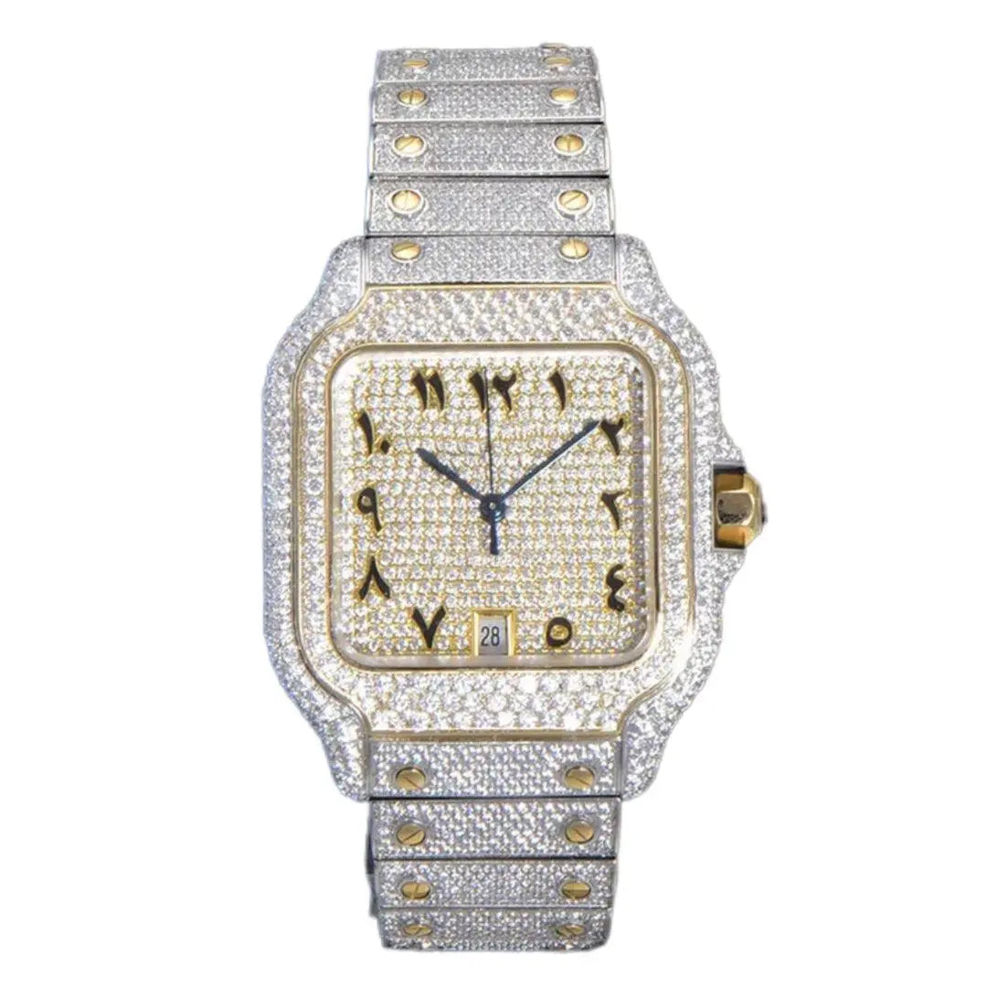 Cartier Santos Men's Luxury Square Stainless Steel Watch with Large Traditional Diamonds(clone) TETAEA