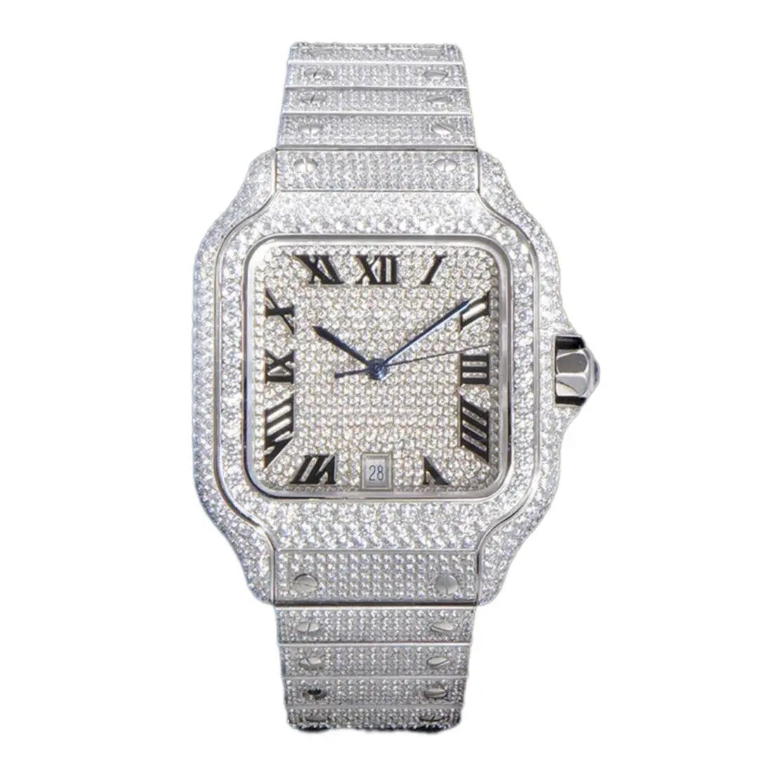 Cartier Santos Men's Luxury Square Stainless Steel Watch with Large Traditional Diamonds(clone) TETAEA