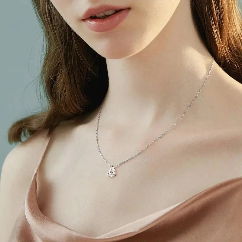 Certified 1-2 Carat Moissanite Pear Shape Pendant Necklace for Women 18K Gold Plated 100% 925 Sterling Silver TETAEA