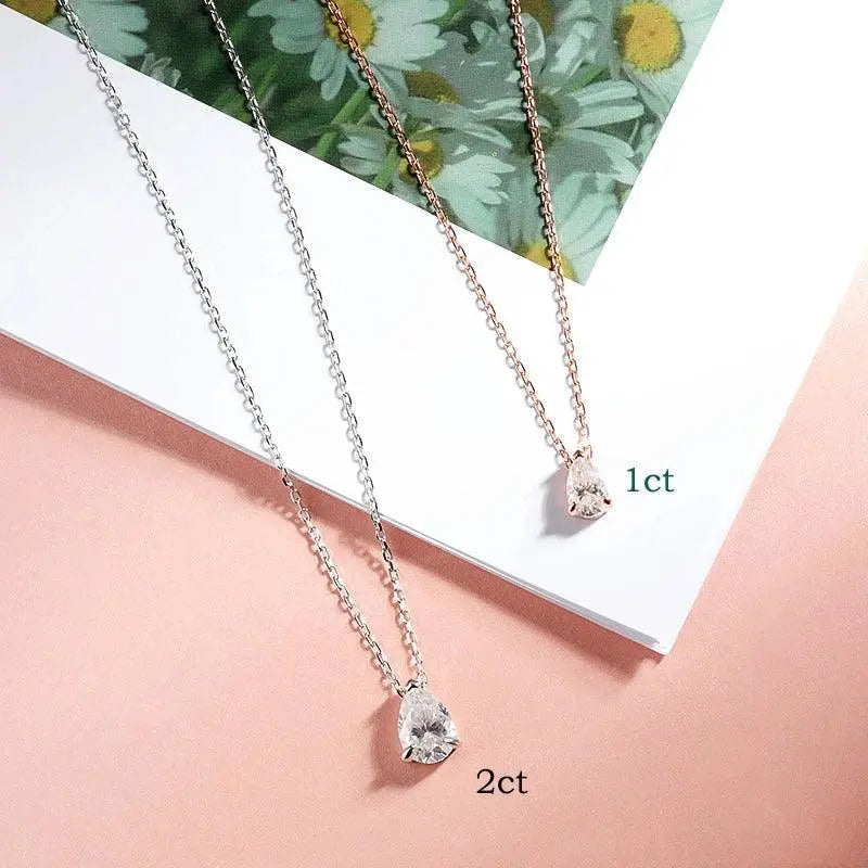 Certified 1-2 Carat Moissanite Pear Shape Pendant Necklace for Women 18K Gold Plated 100% 925 Sterling Silver TETAEA