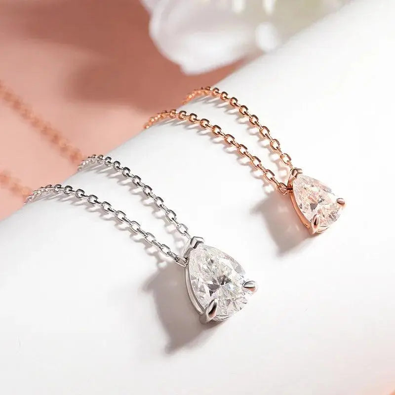 Certified 1-2 Carat Moissanite Pear Shape Pendant Necklace for Women 18K Gold Plated 100% 925 Sterling Silver TETAEA