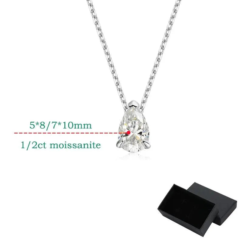 Certified 1-2 Carat Moissanite Pear Shape Pendant Necklace for Women 18K Gold Plated 100% 925 Sterling Silver TETAEA