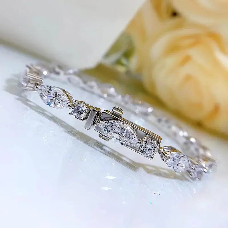 Chain Bracelet 925 Solid Silver Jewelry Marquise Created Synthetic Diamond TETAEA