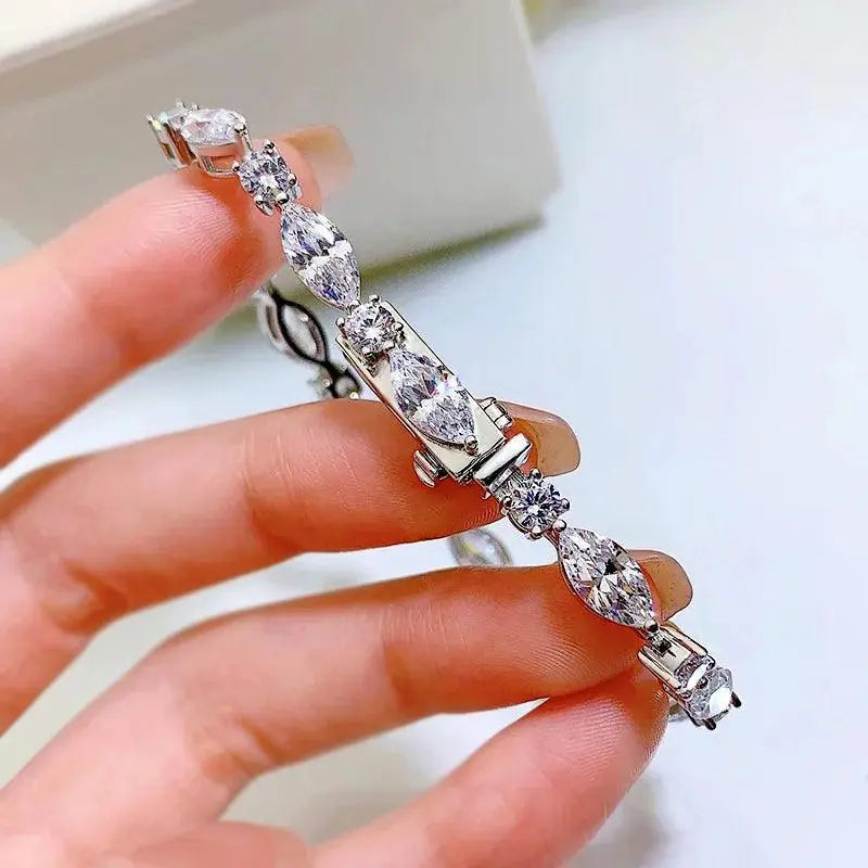 Chain Bracelet 925 Solid Silver Jewelry Marquise Created Synthetic Diamond TETAEA