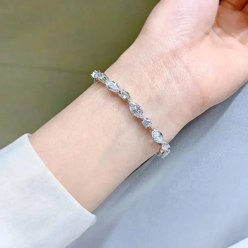 Chain Bracelet 925 Solid Silver Jewelry Marquise Created Synthetic Diamond TETAEA