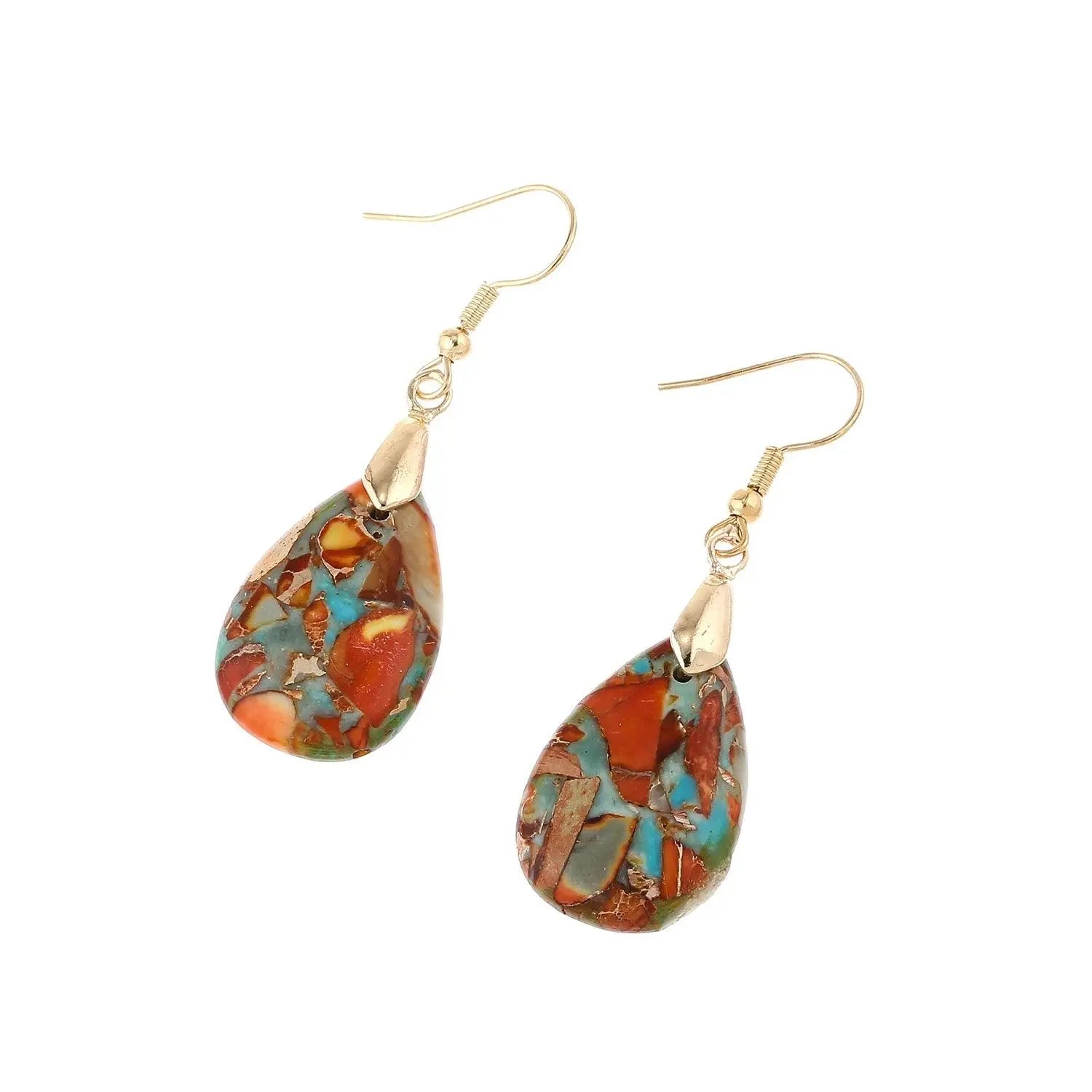 Elegant luxury women's earrings made of natural stones in the shape of a tear with an eye-catching design TETAEA