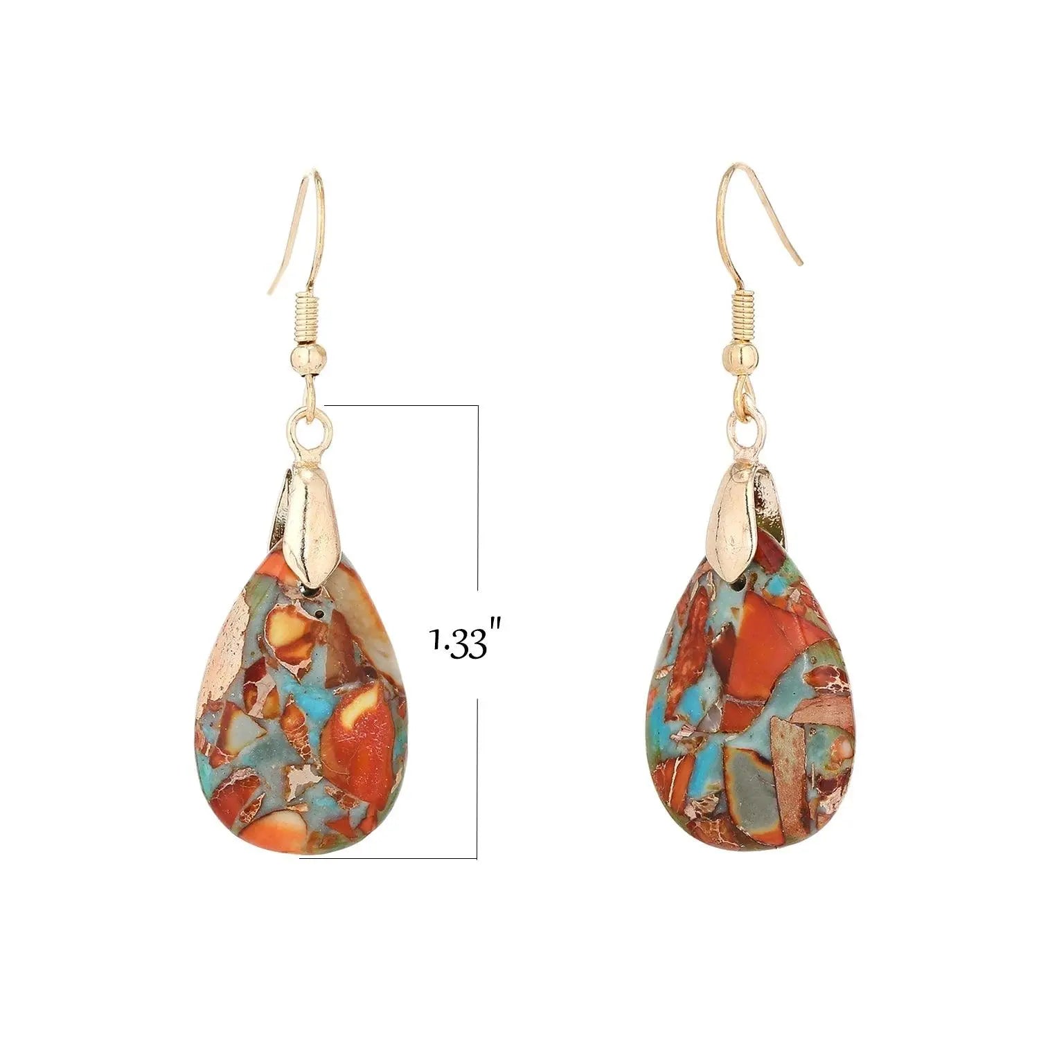 Elegant luxury women's earrings made of natural stones in the shape of a tear with an eye-catching design TETAEA