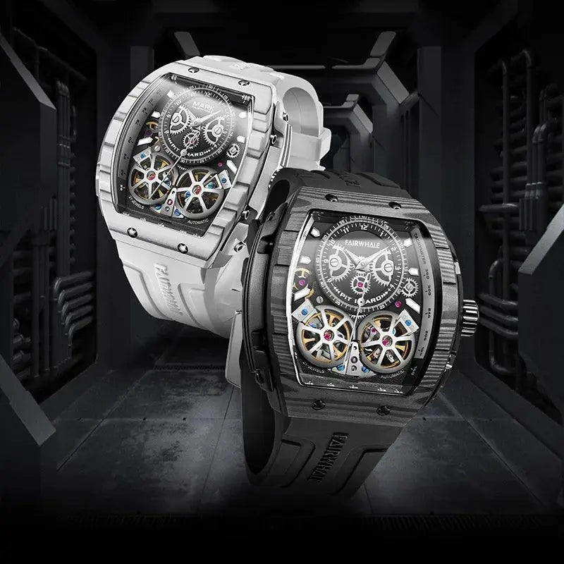 FAIRWHALE Fashion Mens Watches Carbon Fiber Dial Tourbillon Wristwatch Luxury Automatic Mechanical Watch for Men Reloj Hombre TETAEA