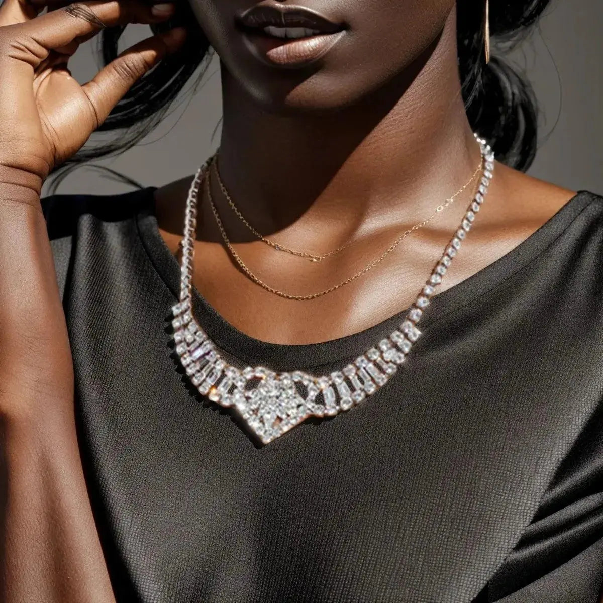 Fashion Heart Shape Rhinestone Chain Necklace TETAEA